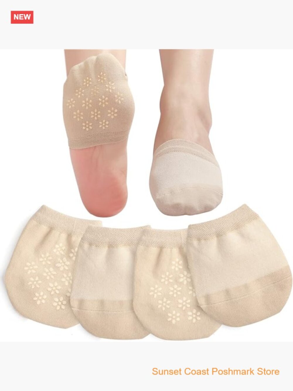 No Show Half Socks for Women Seamless Grip Non Slip Toe Covers